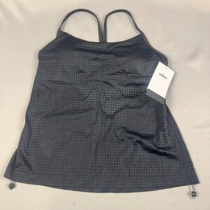Nike for Perry Ellis Swim Tankini Top Black Mesh Adjustable Cinch Sides  M